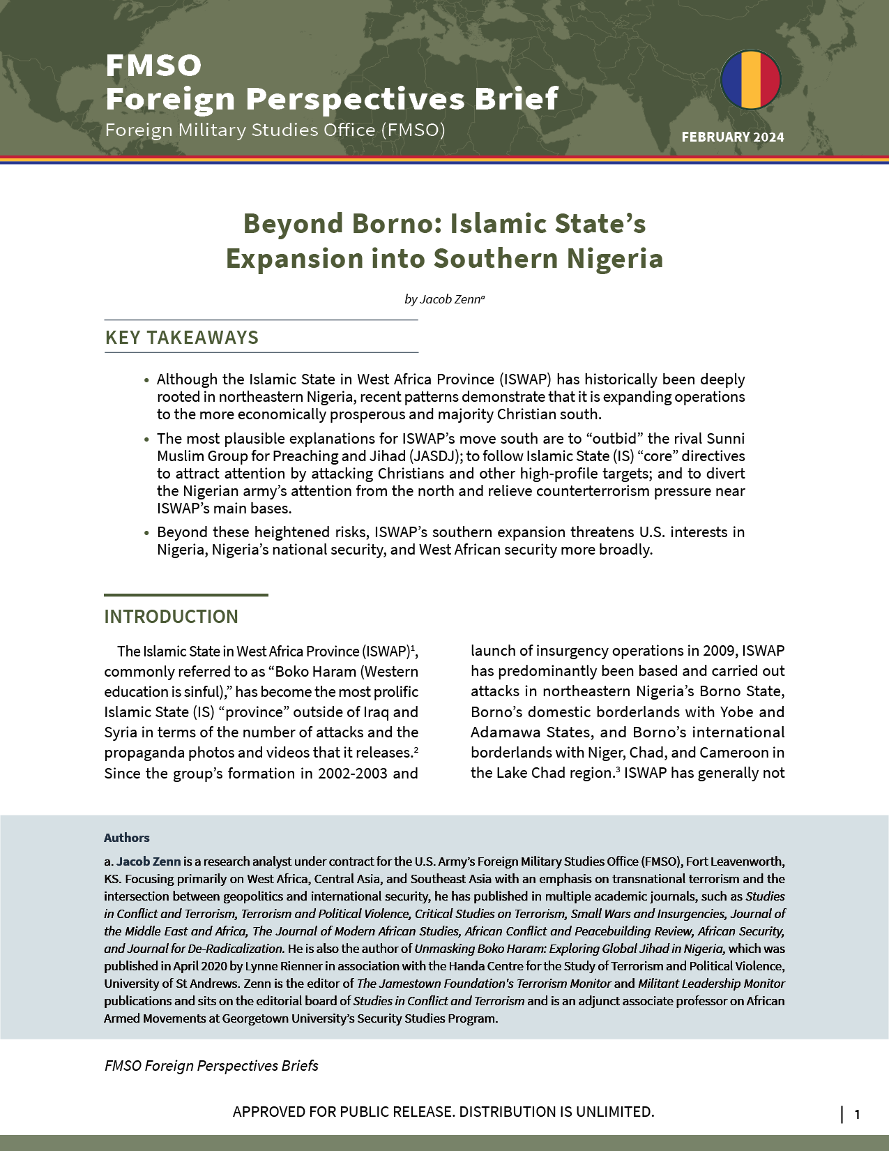 2024-02-20 Beyond Borno Islamic States Expansion into Southern Nigeria (Jacob Zenn); click to download